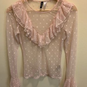 See through polka dot long sleeve top